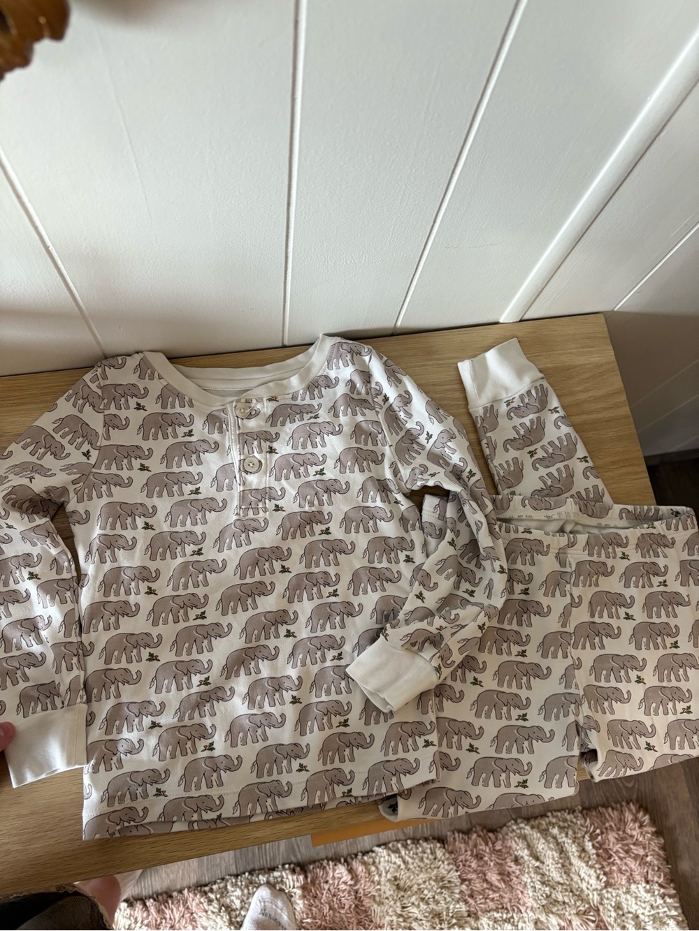 Pink Chicken Cream Pajama Set with Elephant Print 🐘